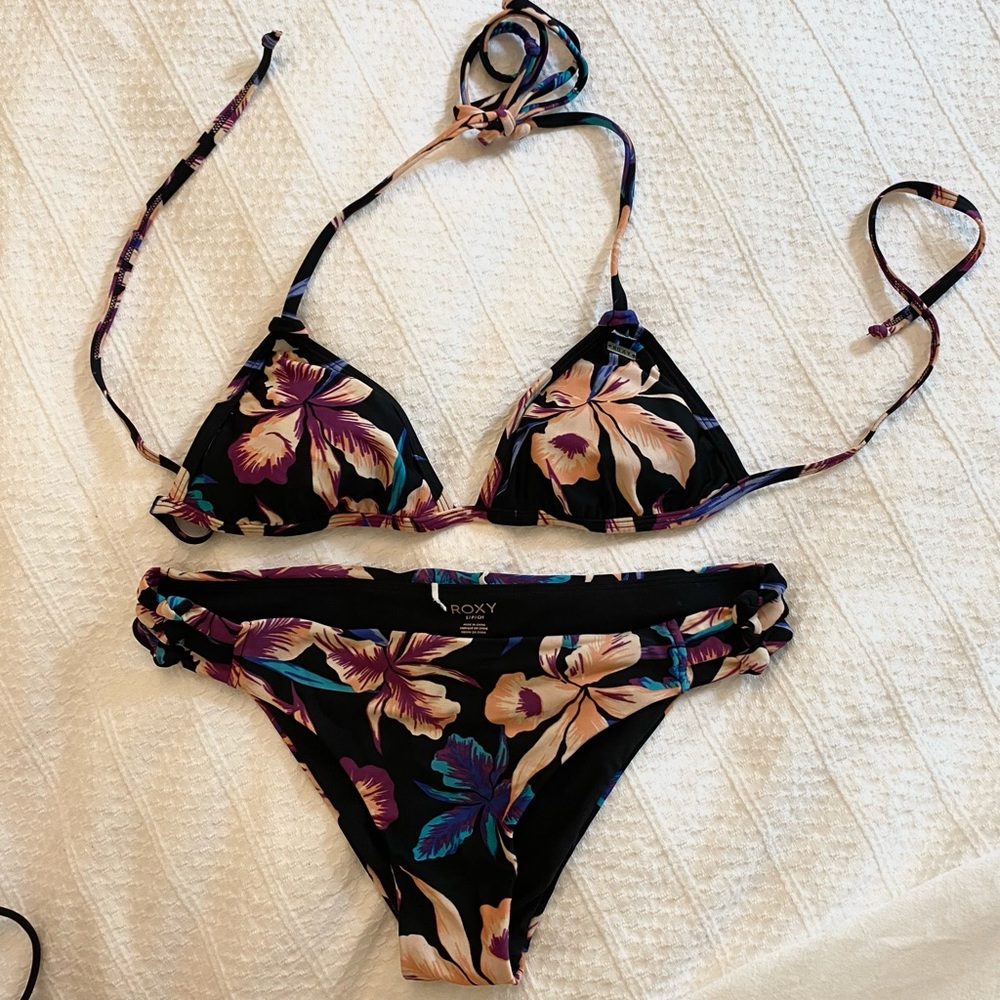 Roxy Floral Peach, Purple, Blue, Black Bikini sz S
